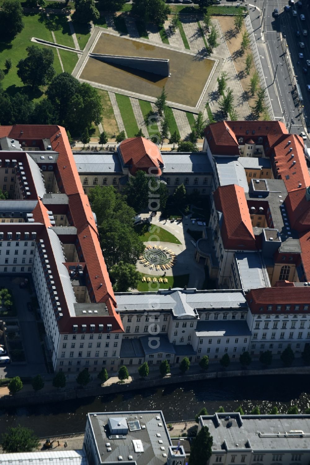 Berlin from above - Building complex of the Ministry Bundesministerium fuer Wirtschaft und Energie on Scharnhorststrasse in Berlin