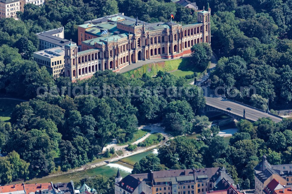 Aerial photograph München - Building complex of the Ministry Maximilianeum - Bayerischer Landtag on Max-Planck-Strasse in Munich in the state Bavaria, Germany