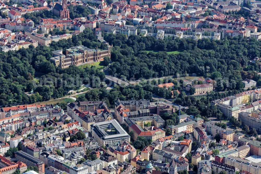 München from the bird's eye view: Building complex of the Ministry Maximilianeum - Bayerischer Landtag on Max-Planck-Strasse in Munich in the state Bavaria, Germany