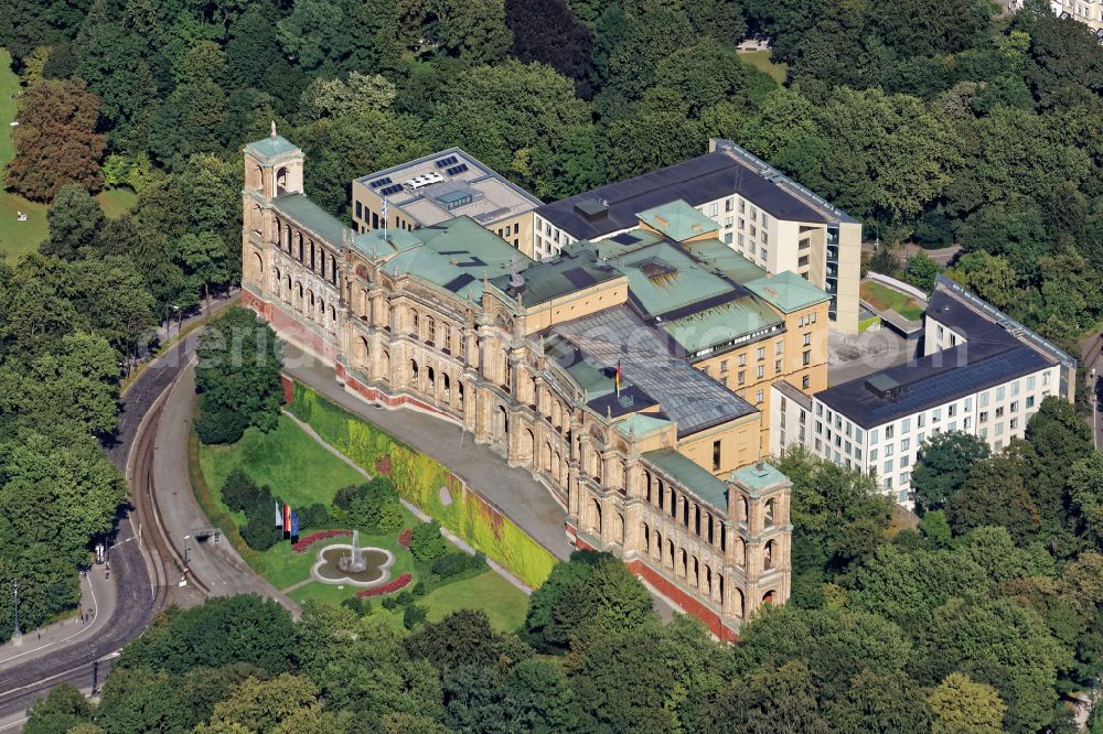 Aerial image München - Building complex of the Ministry Maximilianeum - Bayerischer Landtag on Max-Planck-Strasse in Munich in the state Bavaria, Germany