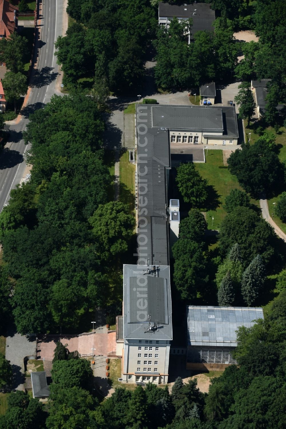 Schwerin from above - Building complex of the Ministry Ministerium fuer Wirtschaft, Bau und Tourismus on Johannes-Stelling-Strasse in Schwerin in the state Mecklenburg - Western Pomerania