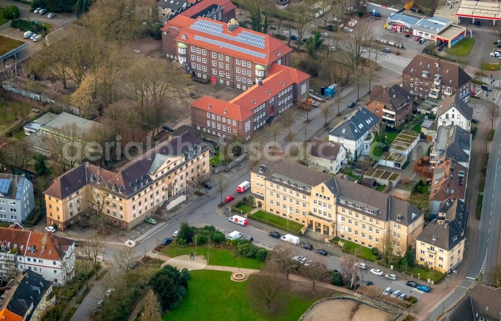 Gladbeck from the bird's eye view: Building complex of the police Gladbeck and of kreativAmt GbR on Jovyplatz in Gladbeck in the state North Rhine-Westphalia, Germany