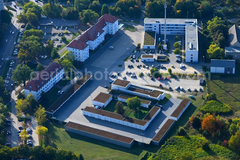 Cottbus from the bird's eye view: Building complex of the police on Juri-Gagarin-Strasse in Cottbus in the state Brandenburg, Germany