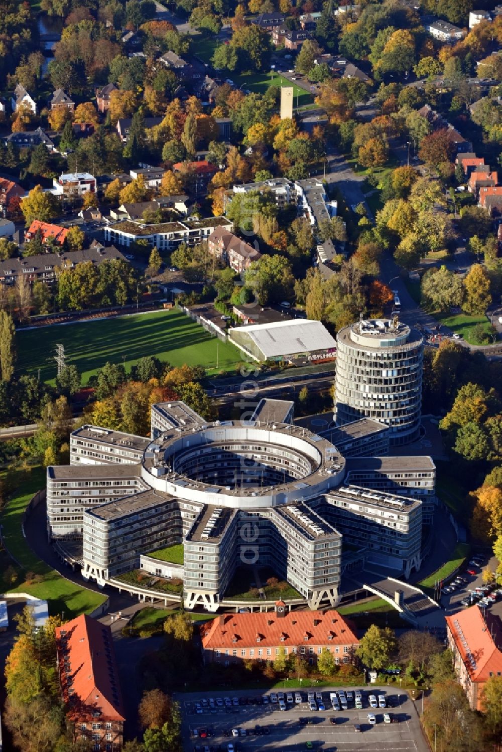 Aerial photograph Hamburg - Building complex of the police - Polizeipraesidium Honburg on Bruno-Georges-Platz in the district Hamburg-Nord in Hamburg, Germany