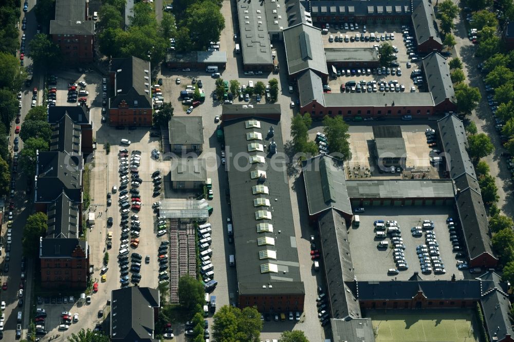 Berlin from the bird's eye view: Building complex of the police department of the police department of the Directorate 5 - section 52 in the Friesenstrasse and the LABO vehicle registration office - Kreuzberg in Jueterboger Str. In Berlin, Germany