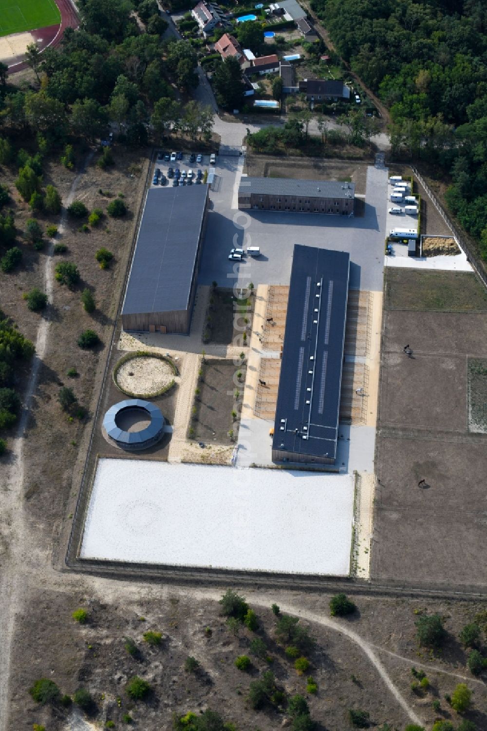 Aerial photograph Stahnsdorf - Building complex of the police - Reiterstaffel of Bundespolizeidirektion in Stahnsdorf in the state Brandenburg, Germany