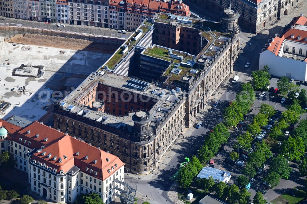 Dresden from above - Building complex of the police Polizeirevier Dresden-Mitte on Schiessgasse in Dresden in the state Saxony, Germany