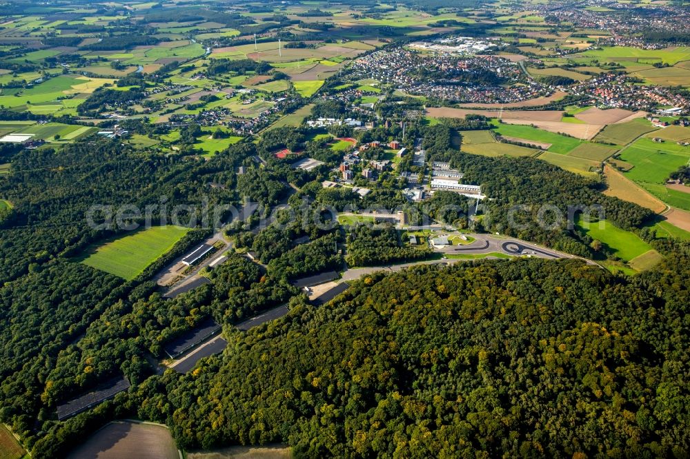 Aerial image Selm - Building complex of the police in Selm in the state North Rhine-Westphalia. On the site of the car park a tent city has emerged as asylum reception centers and refugee accommodation