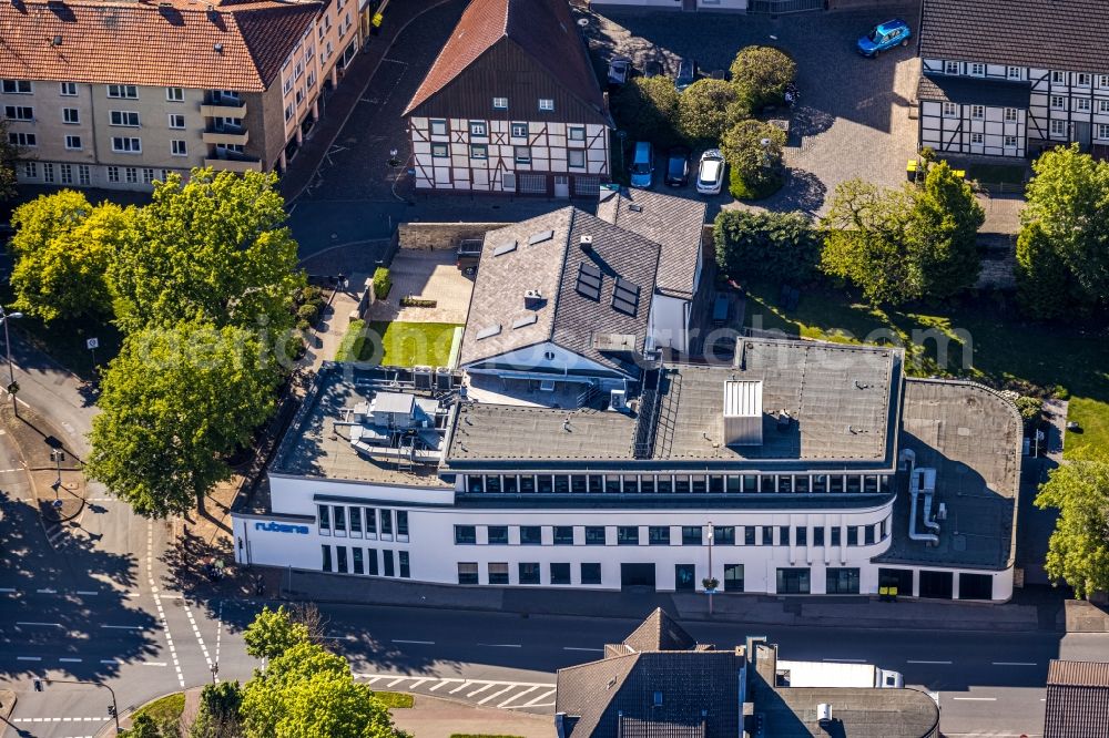 Aerial image Unna - Publishing house complex of the press and media house Hellweger Anzeiger and Westfaelische Randschau on Wasserstrasse in Unna in the state North Rhine-Westphalia, Germany