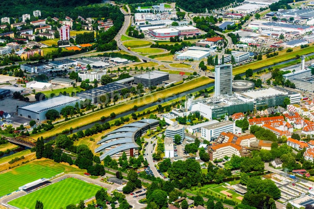 Offenburg from above - Publishing house complex of the press and media house on Hubert-Burda-Platz in Offenburg in the state Baden-Wuerttemberg, Germany