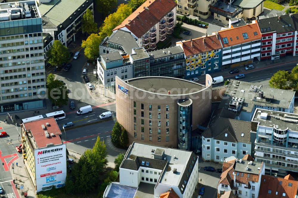 Osnabrück from above - Publishing house complex of the press and media house NOZ Medienzentrum in Osnabrueck in the state Lower Saxony, Germany