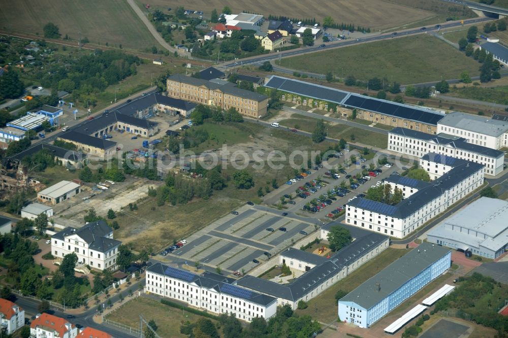 Großenhain from above - Building complex on Remonte square in Grossenhain in the state of Saxony. The buildings include offices of the town, a school for agriculture and an elderly care centre