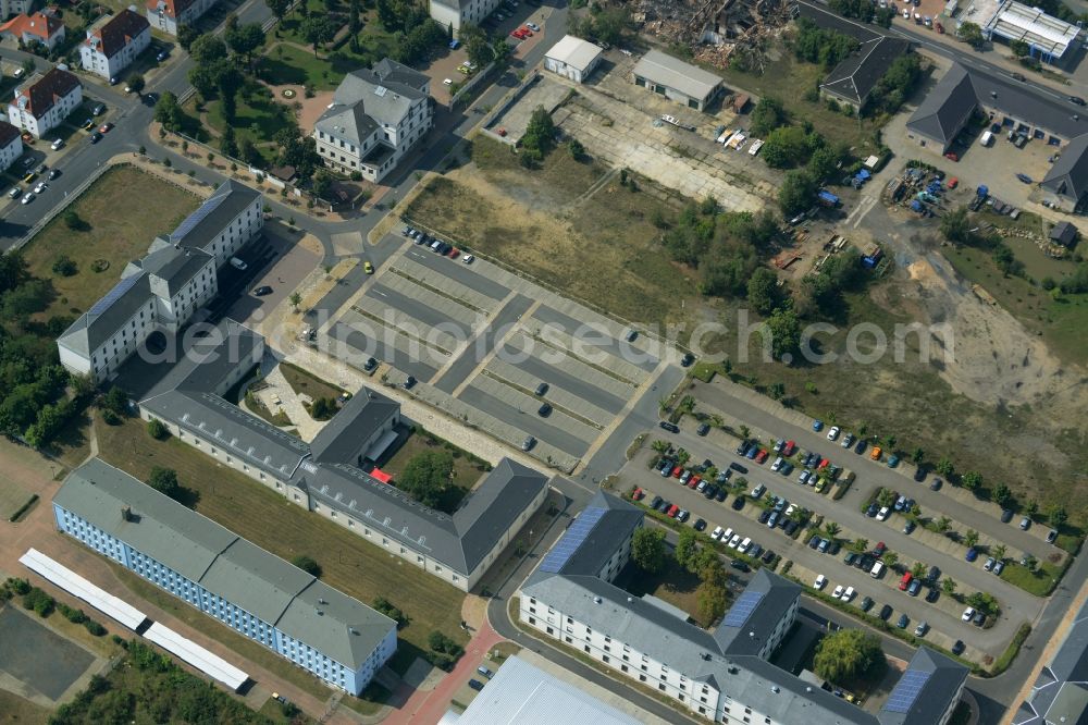 Großenhain from the bird's eye view: Building complex on Remonte square in Grossenhain in the state of Saxony. The buildings include offices of the town, a school for agriculture and an elderly care centre