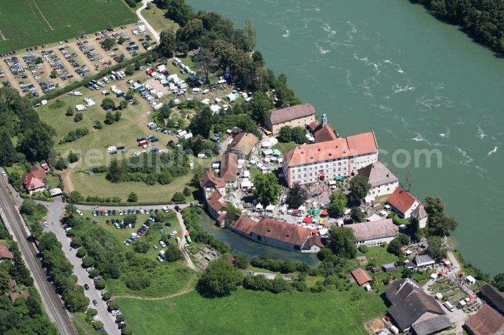 Aerial photograph Rheinfelden (Baden) - Building complex and the park of the castle Beuggen at the river Rhine in Rheinfelden (Baden) in the state Baden-Wuerttemberg