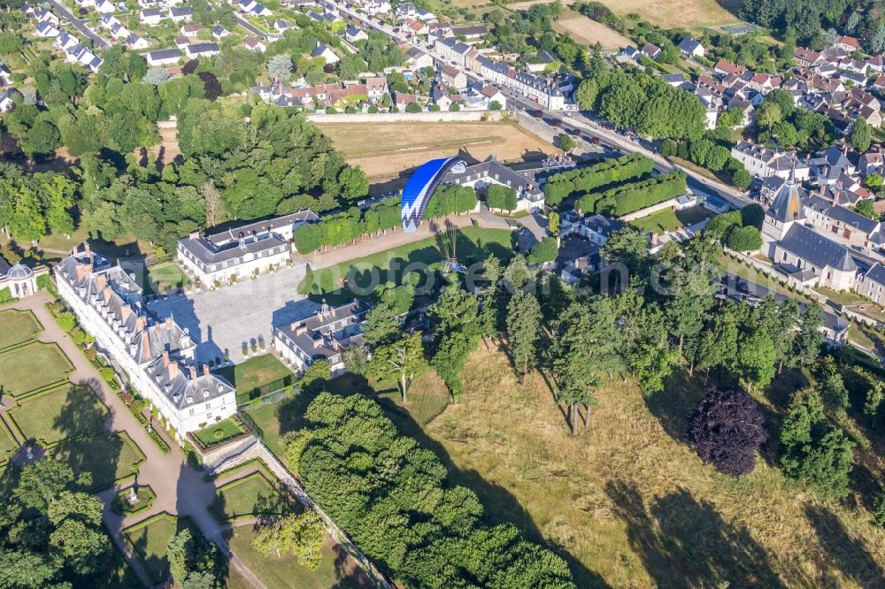 Menars from above - Building complex in the park of the castle Chateau de Menars on the Loire river in Menars in Centre-Val de Loire, France