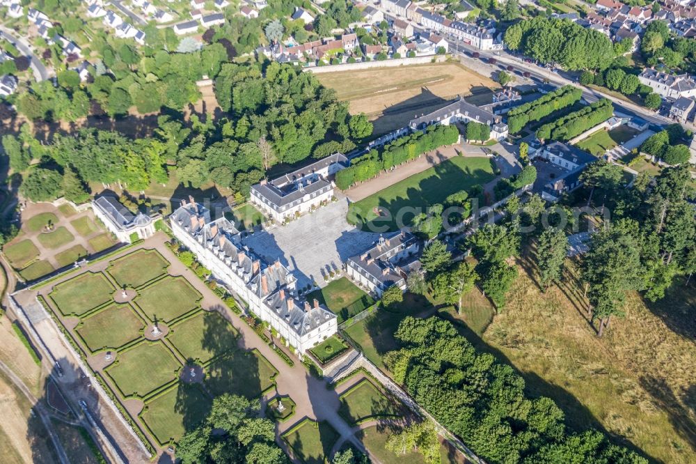 Menars from the bird's eye view: Building complex in the park of the castle Chateau de Menars on the Loire river in Menars in Centre-Val de Loire, France