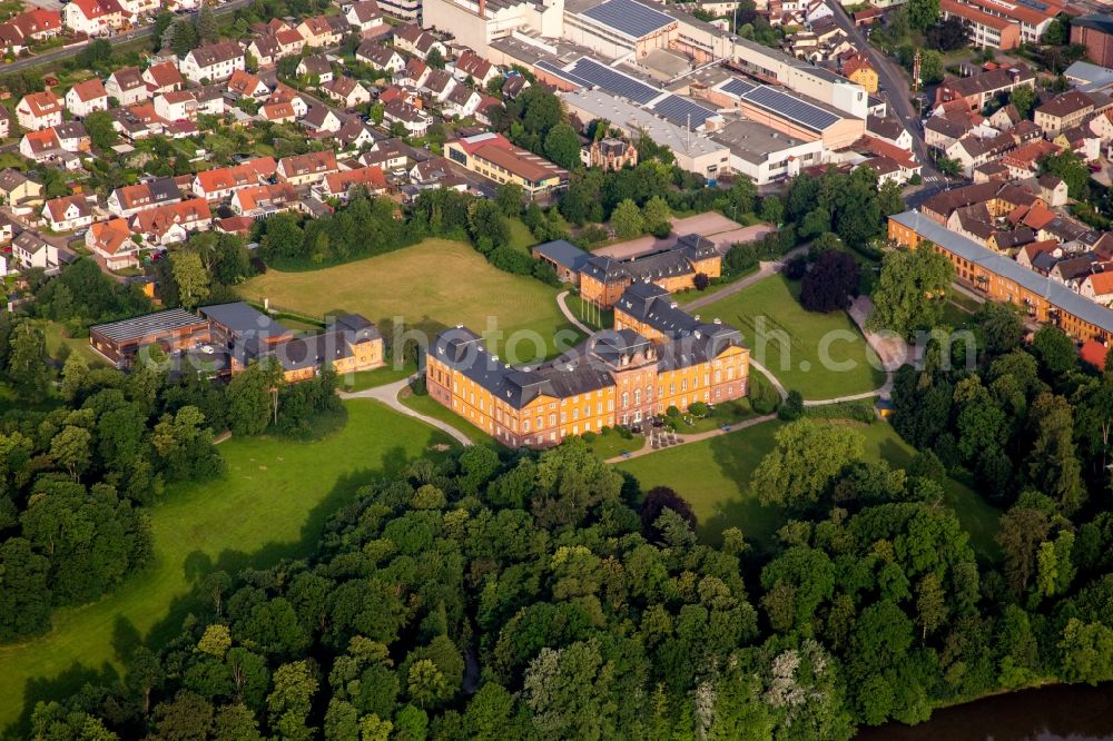 Kleinheubach from above - Building complex in the park of the castle Chateauforma?? Schloss Loewenstein in Kleinheubach in the state Bavaria, Germany