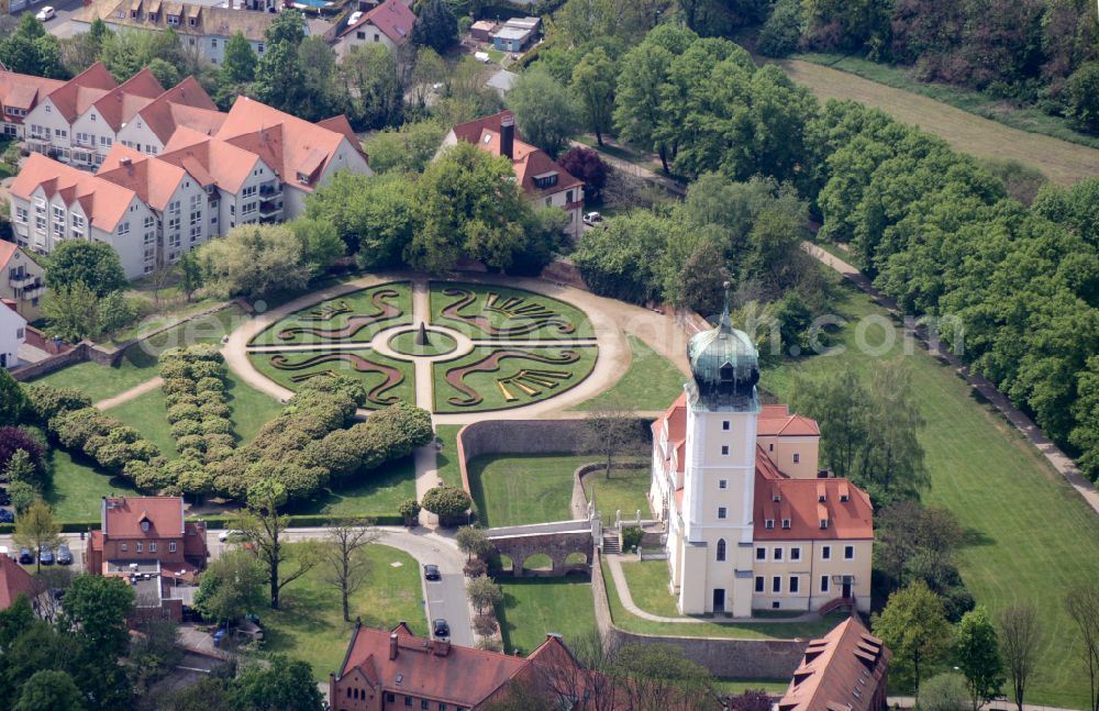 Delitzsch from above - Building complex in the castle park of the Baroque castle and baroque garden Delitzsch in the federal state of Saxony