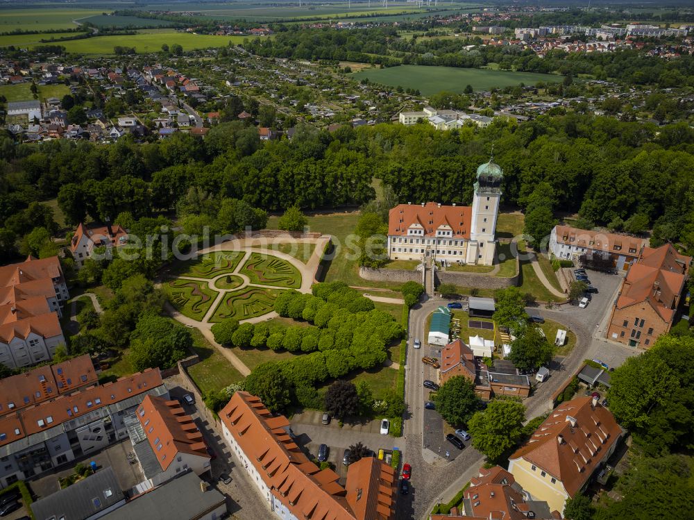 Aerial image Delitzsch - Building complex in the castle park of the Baroque castle and baroque garden Delitzsch in the federal state of Saxony