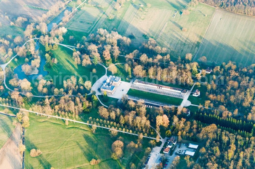 Aerial photograph Rastatt - Building complex in the park of the castle Favorite in Rastatt in the state Baden-Wuerttemberg, Germany