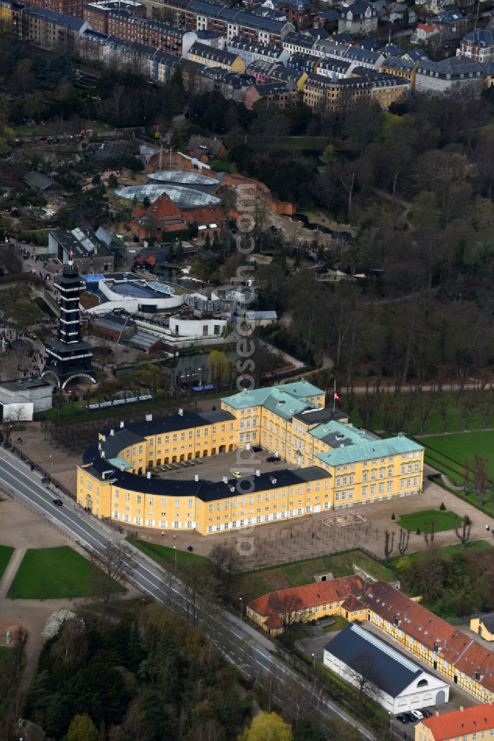 Frederiksberg from above - Building complex in the park of the castle Frederiksberg Palace on Roskildevej in Frederiksberg in Region Hovedstaden, Denmark