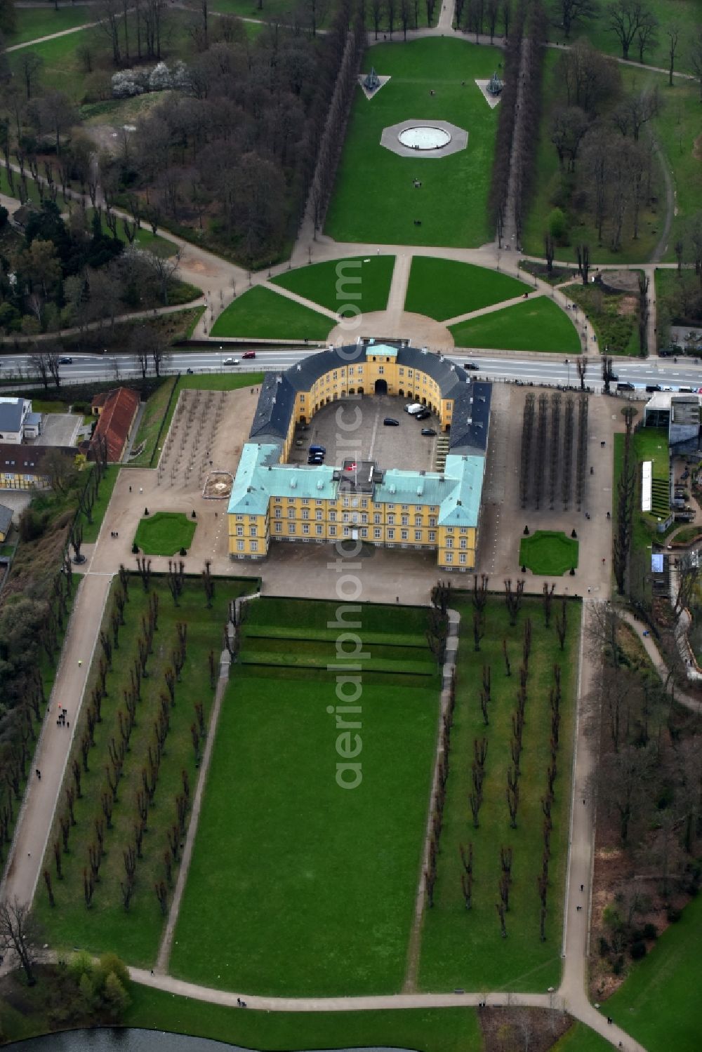 Frederiksberg from the bird's eye view: Building complex in the park of the castle Frederiksberg Palace on Roskildevej in Frederiksberg in Region Hovedstaden, Denmark