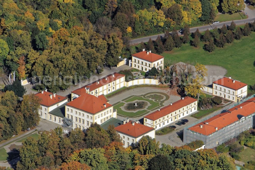 Aerial image München - The building complex of hunting and pleasure castle Fuerstenried with the Castle Park is located in Munich in the state Bavaria as a retreat house and school pastoral center as well as a conference venue