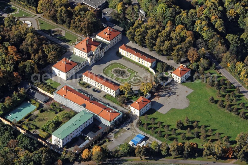 München from above - The building complex of hunting and pleasure castle Fuerstenried with the Castle Park is located in Munich in the state Bavaria as a retreat house and school pastoral center as well as a conference venue