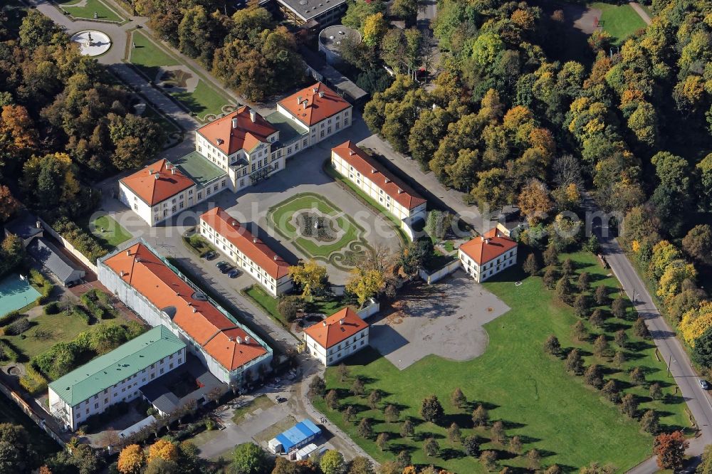 München from the bird's eye view: The building complex of hunting and pleasure castle Fuerstenried with the Castle Park is located in Munich in the state Bavaria as a retreat house and school pastoral center as well as a conference venue