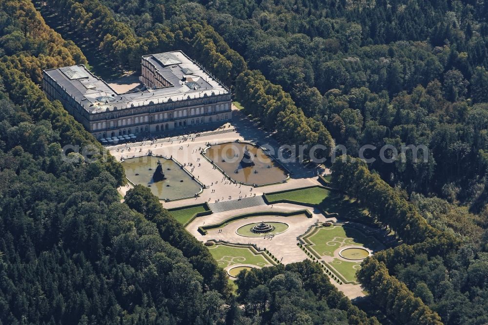 Chiemsee from the bird's eye view: Building complex in the park of the castle Herrenchiemsee in Chiemsee in the state Bavaria