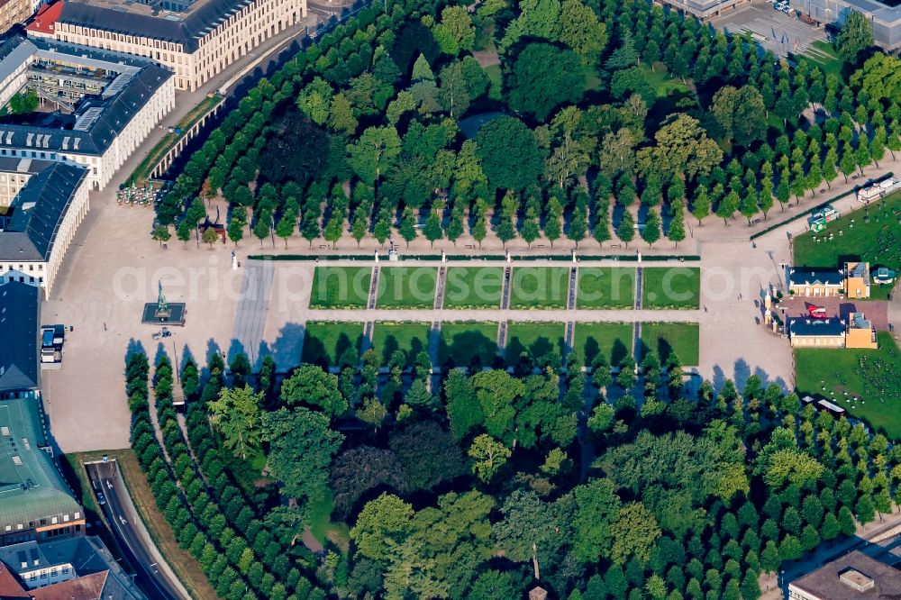 Aerial image Karlsruhe - Building complex in the park of the castle Karlsruhe in Karlsruhe in the state Baden-Wurttemberg, Germany