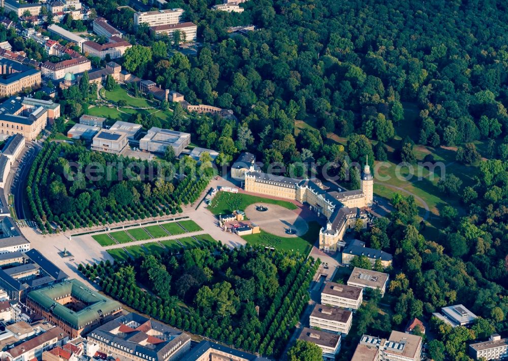 Aerial photograph Karlsruhe - Building complex in the park of the castle Karlsruhe in Karlsruhe in the state Baden-Wurttemberg, Germany