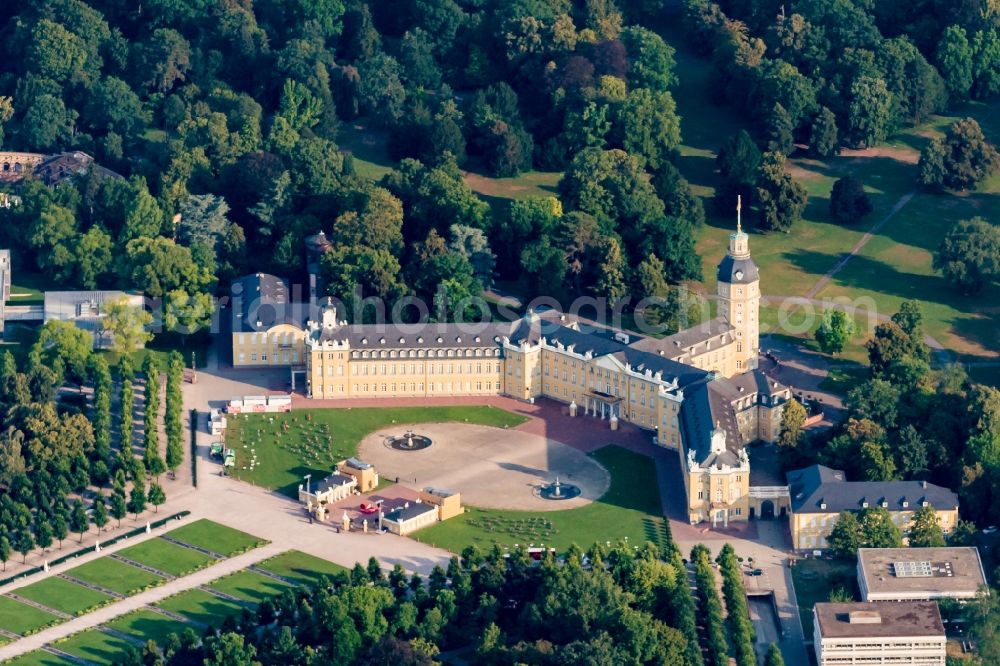 Karlsruhe from above - Building complex in the park of the castle Karlsruhe in Karlsruhe in the state Baden-Wurttemberg, Germany