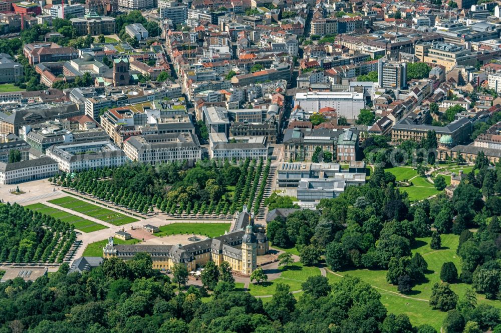 Aerial image Karlsruhe - Building complex in the park of the castle Karlsruhe in Karlsruhe in the state Baden-Wurttemberg, Germany