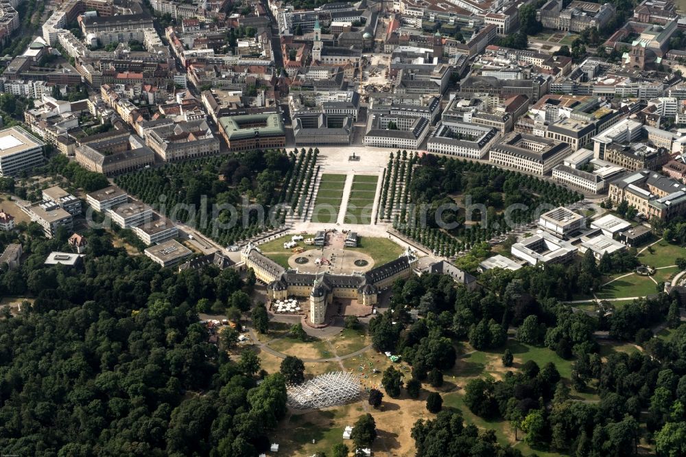 Aerial image Karlsruhe - Building complex in the park of the castle Karlsruhe in Schlossbezirk in Karlsruhe in the state Baden-Wuerttemberg