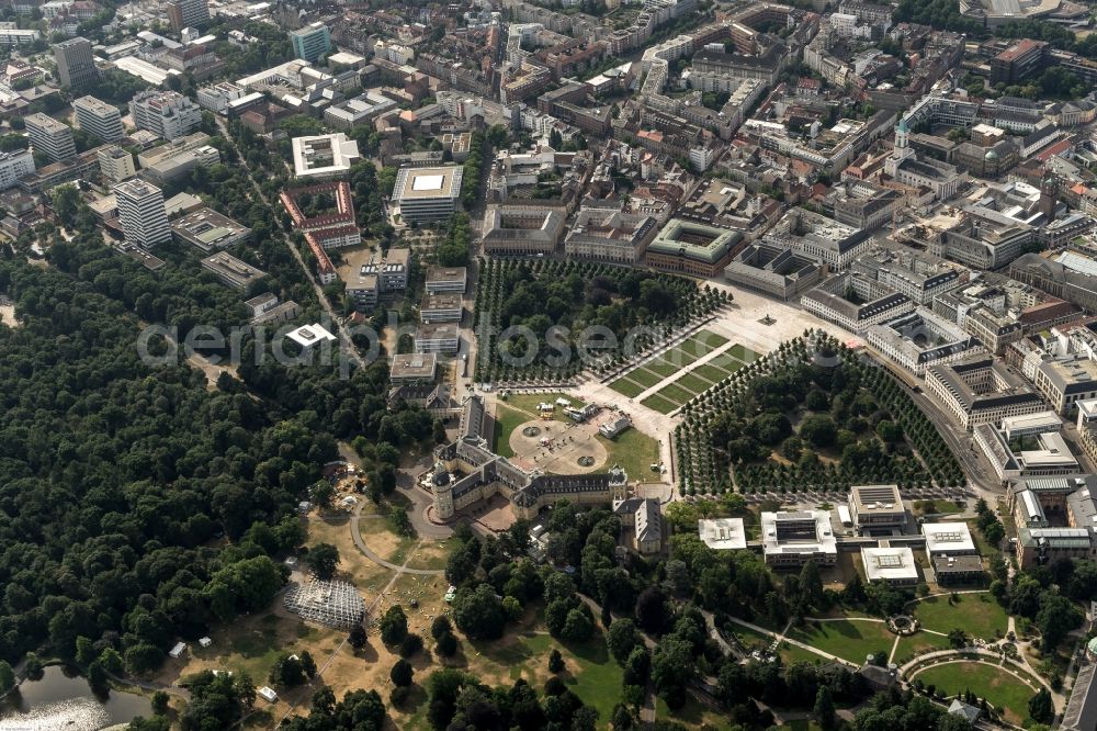 Aerial photograph Karlsruhe - Building complex in the park of the castle Karlsruhe in Schlossbezirk in Karlsruhe in the state Baden-Wuerttemberg