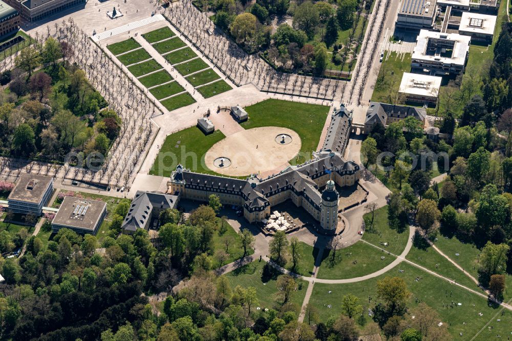 Aerial image Karlsruhe - Building complex in the park of the castle Karlsruhe in Karlsruhe in the state Baden-Wurttemberg, Germany