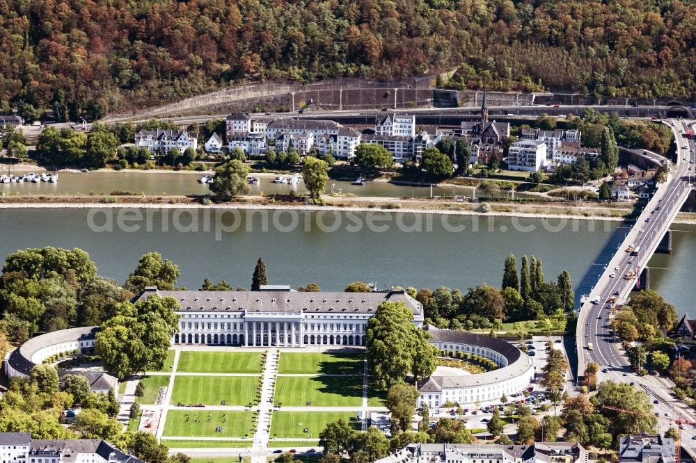 Koblenz from above - Building complex in the park of the castle Koblenz in Koblenz in the state Rhineland-Palatinate, Germany