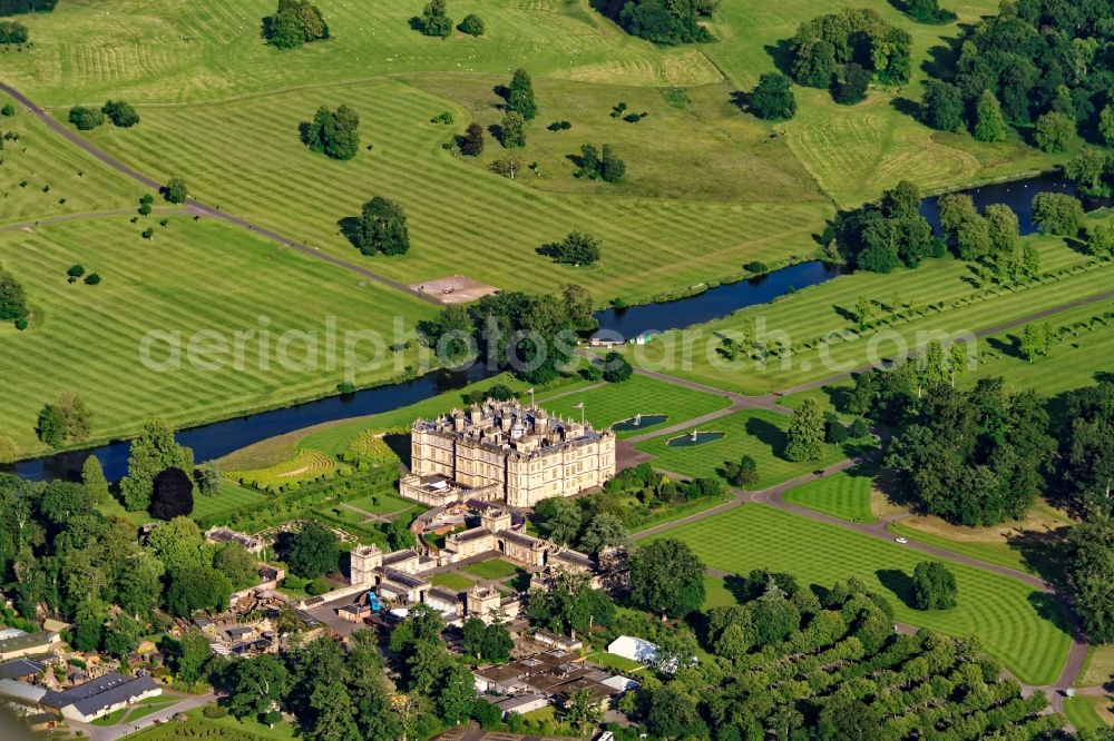 Aerial image Longleat - Building complex in the park of the castle Longleat House Warminster in Longleat in United Kingdom