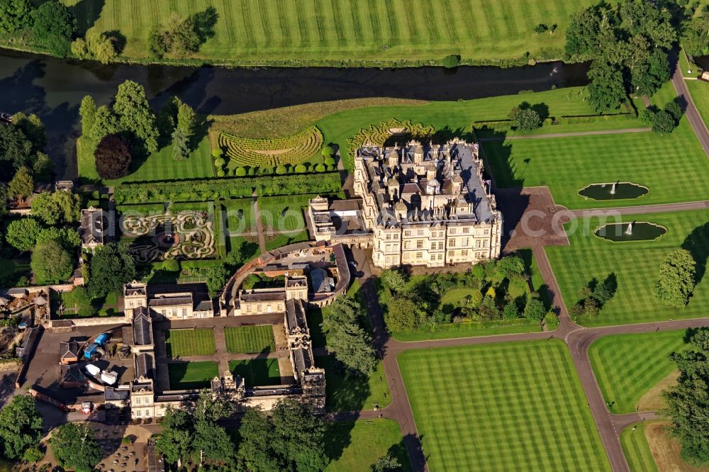 Longleat from above - Building complex in the park of the castle Longleat House Warminster in Longleat in United Kingdom