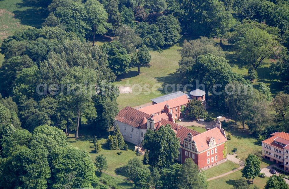 Meyenburg from the bird's eye view: Building complex in the park of the castle Meyenburg in Meyenburg in the state Brandenburg, Germany