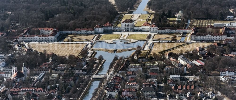 München from above - Building complex in the park of the castle Nymphenburg in Munich in the state Bavaria, Germany