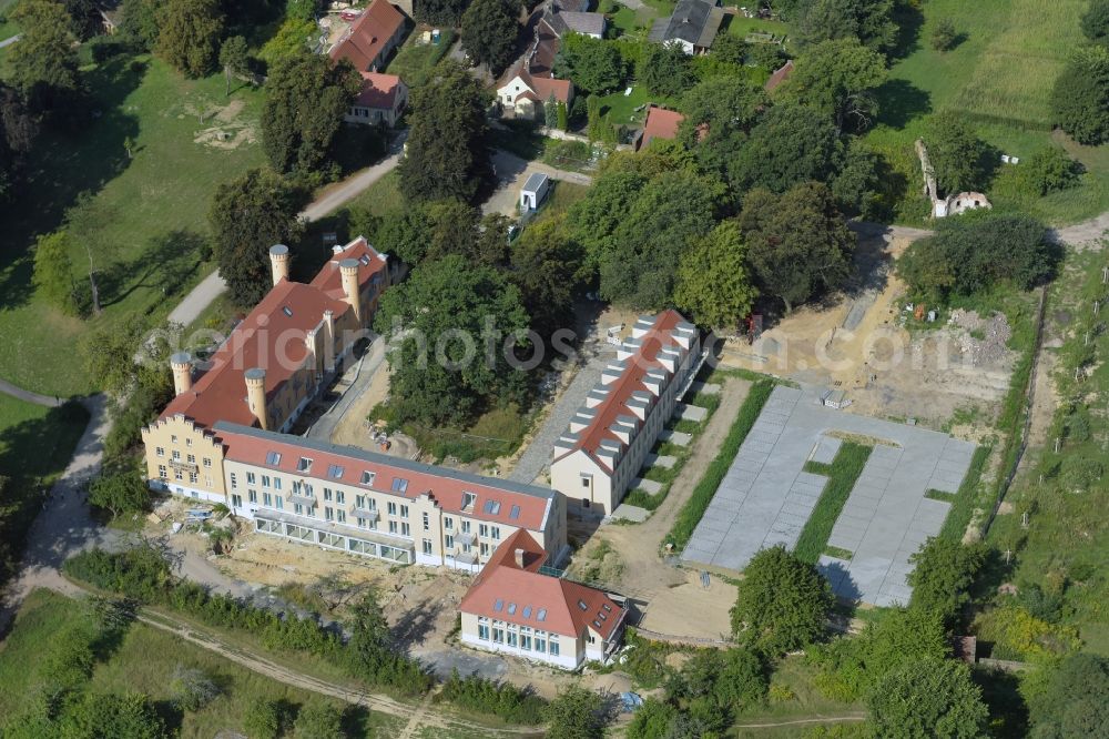 Werder (Havel) from above - Building complex in the park of Castle Petzow in Werder (Havel) in Brandenburg. The castle was built in 1825 to plans by Schinkel, the castle park was designed in 1838 by Peter Joseph Lenne