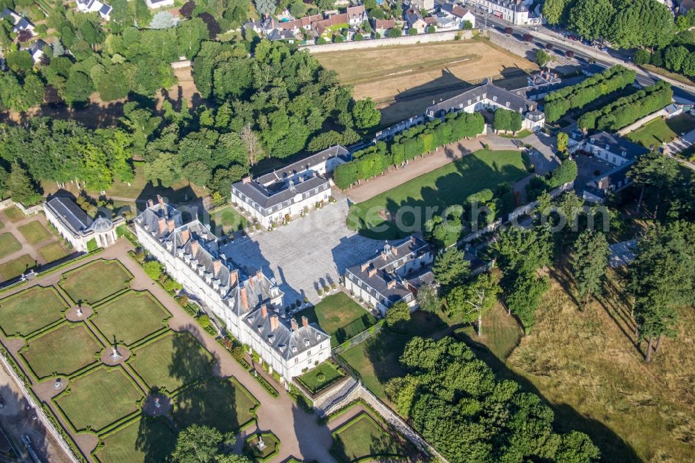 Menars from above - Building complex in the park of the castle Pompadour Palace foundation in Menars in Centre-Val de Loire, France