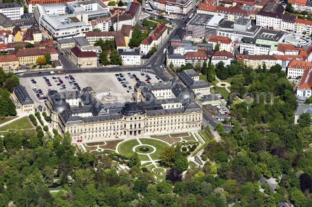 Würzburg from above - Building complex in the park of the castle Residenz Wuerzburg in Wuerzburg in the state Bavaria