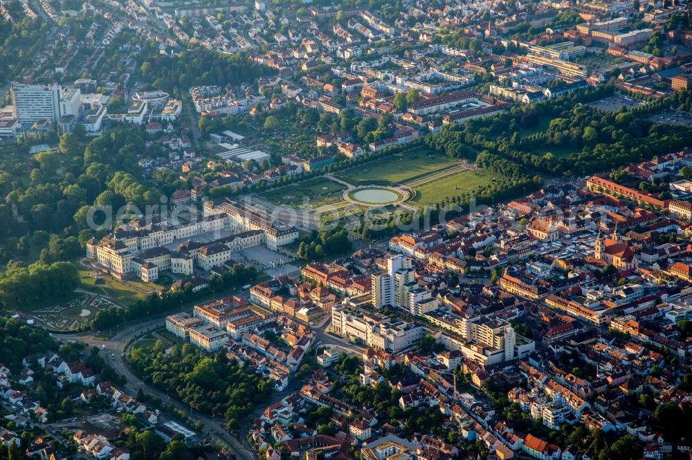 Ludwigsburg from above - Building complex in the park of the castle Residenzschloss Ludwigsburg in Ludwigsburg in the state Baden-Wuerttemberg, Germany