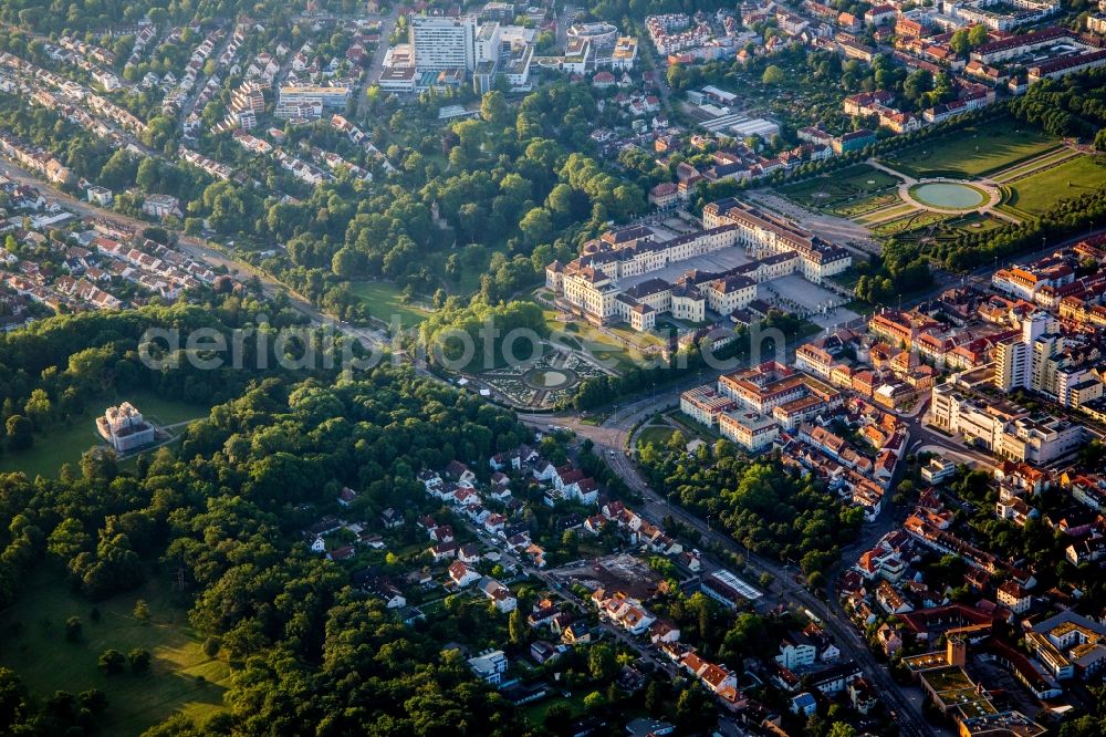 Aerial image Ludwigsburg - Building complex in the park of the castle Residenzschloss Ludwigsburg in Ludwigsburg in the state Baden-Wuerttemberg, Germany