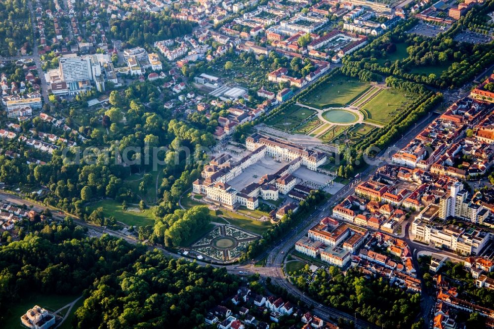 Ludwigsburg from above - Building complex in the park of the castle Residenzschloss Ludwigsburg in Ludwigsburg in the state Baden-Wuerttemberg, Germany