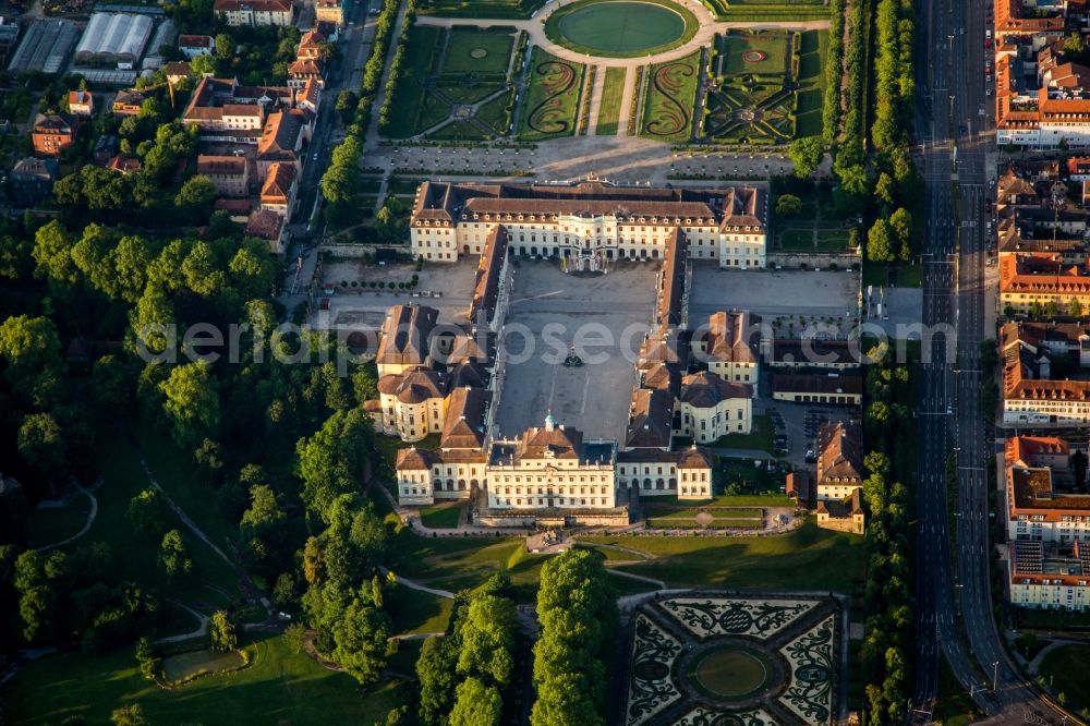 Aerial image Ludwigsburg - Building complex in the park of the castle Residenzschloss Ludwigsburg in Ludwigsburg in the state Baden-Wuerttemberg, Germany