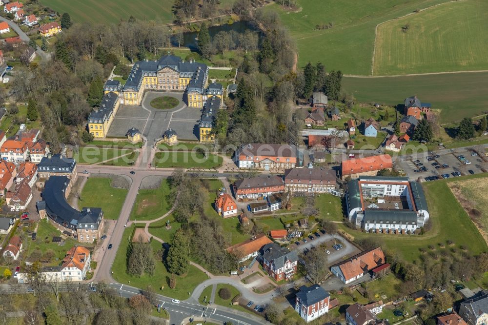 Bad Arolsen from above - Building complex in the park of the castle Schloss Bad Arolsen in Bad Arolsen in the state Hesse, Germany